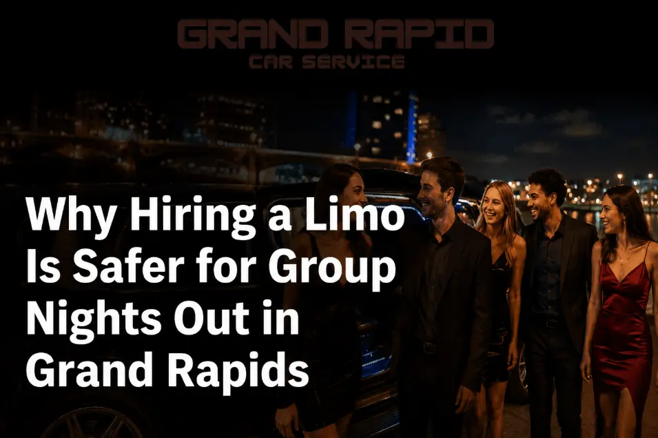 Grand Rapids limo service group night out with luxury limousine in downtown Grand Rapids – safer transportation for nightlife and group travel